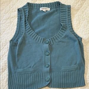Calvin Klein Women's light blue Button-Front Knit Vest
